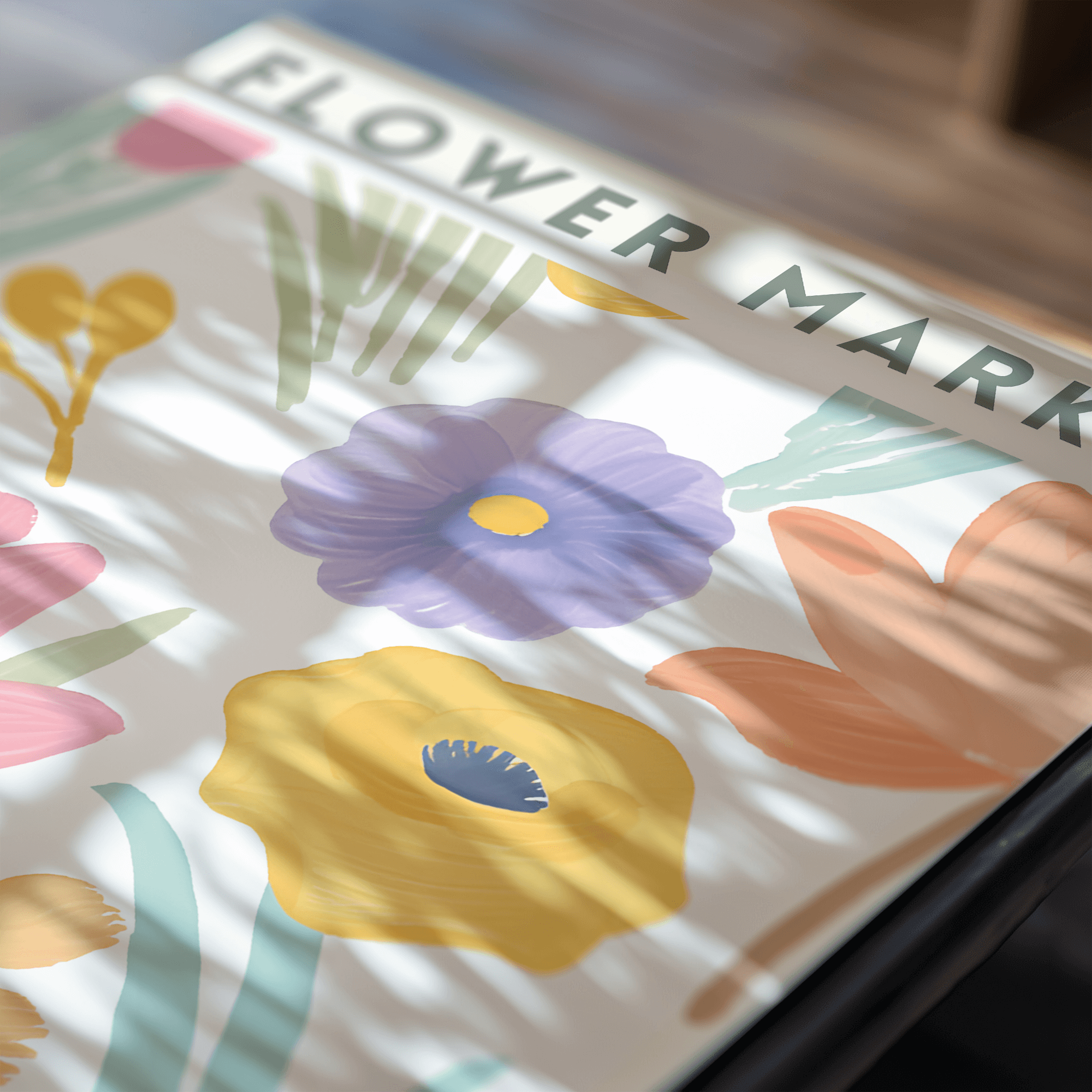 Floral print design with 'FLOWER MARKET' text