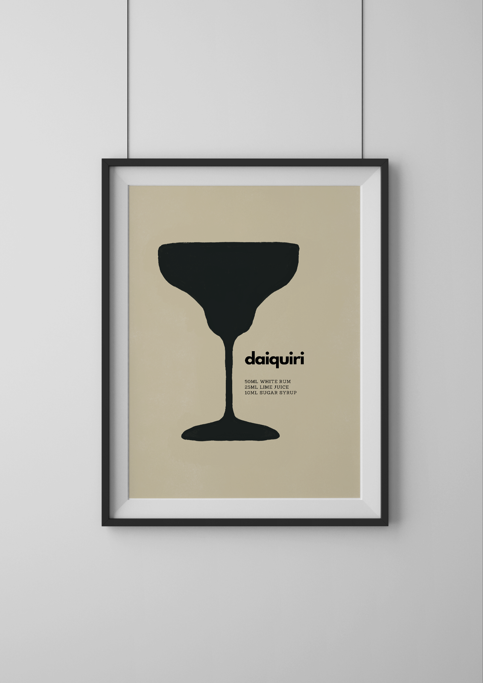 Framed poster with a black daiquiri glass silhouette on beige background